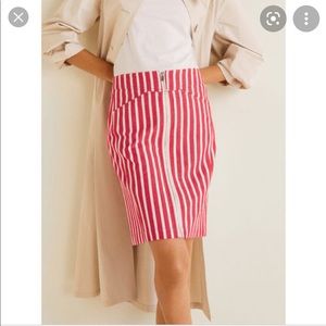 MANGO Red and White Striped Denim Skirt